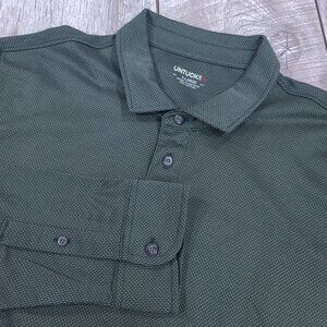 Untuckit Shirt Mens XL Regular Damaschino Polo Green Cotton Long Sleeve Top